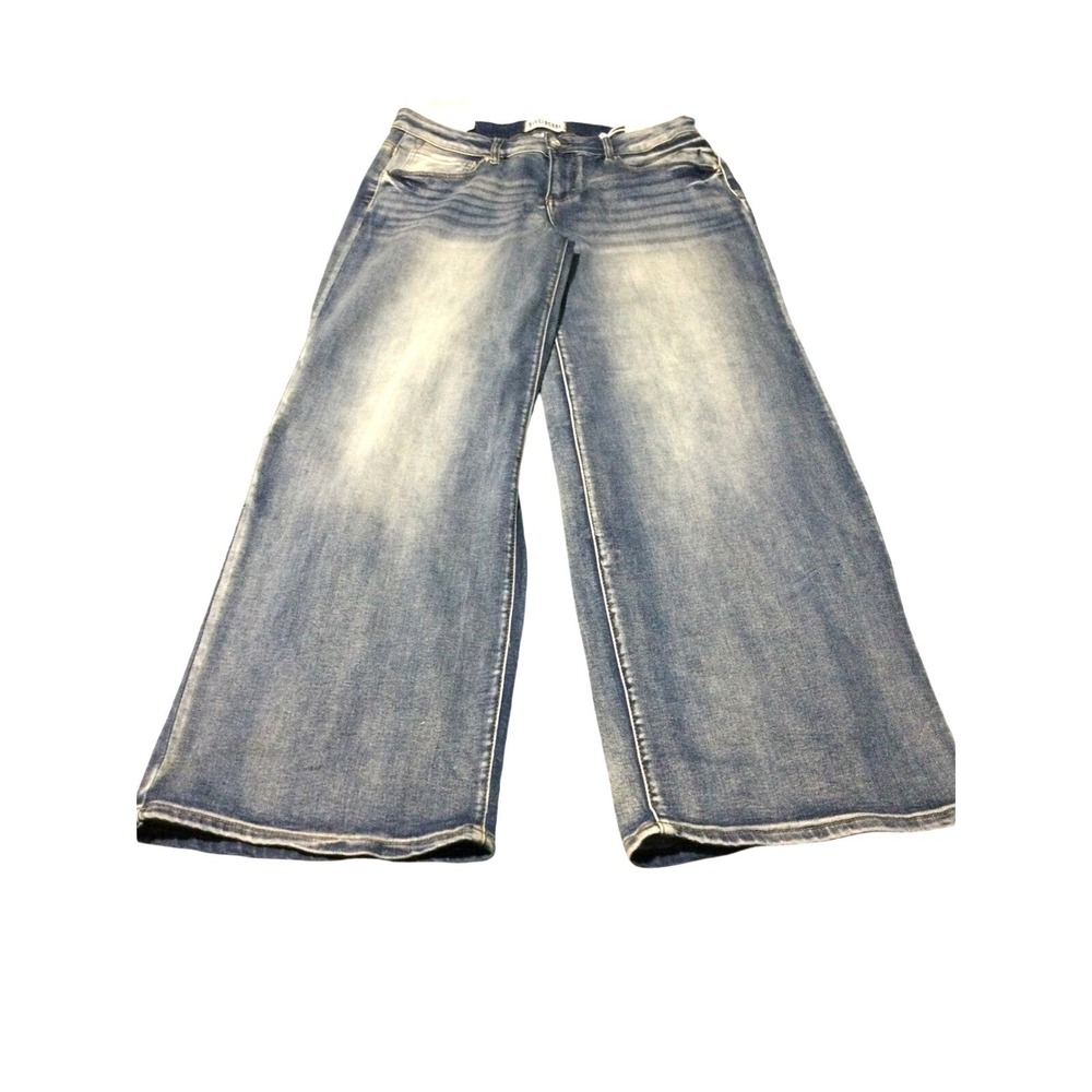Disclosure Tattoo Wide Leg Jeans Embroidered Back Pockets‎ Blue Denim Size 7/28